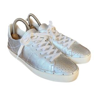 Rebecca Minkoff - Michell Metallic Silver Leather Stud Trim Sneakers Shoes - 9